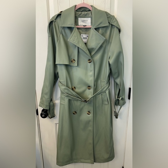 American Eagle Outfitters Jackets & Blazers - NWT American Eagle Sage Green Vegan Leather Trench Coat Small